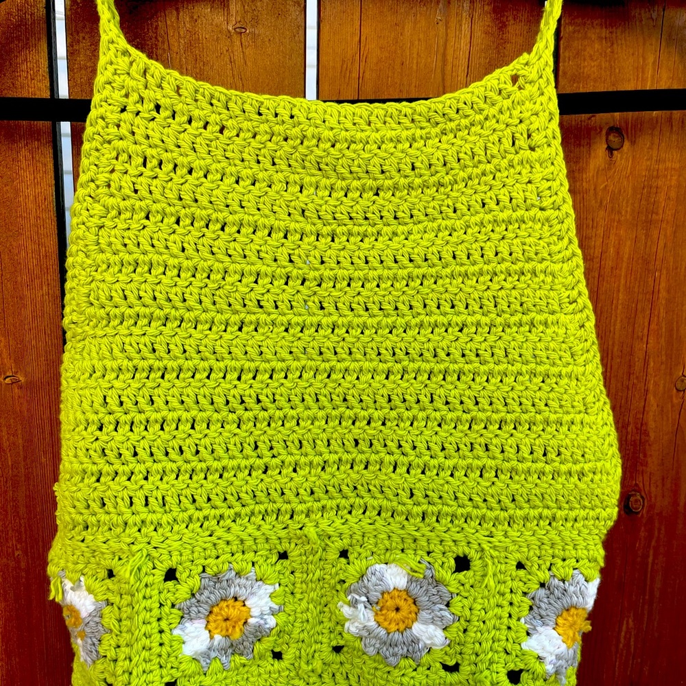 Handmade crochet floral top with open back